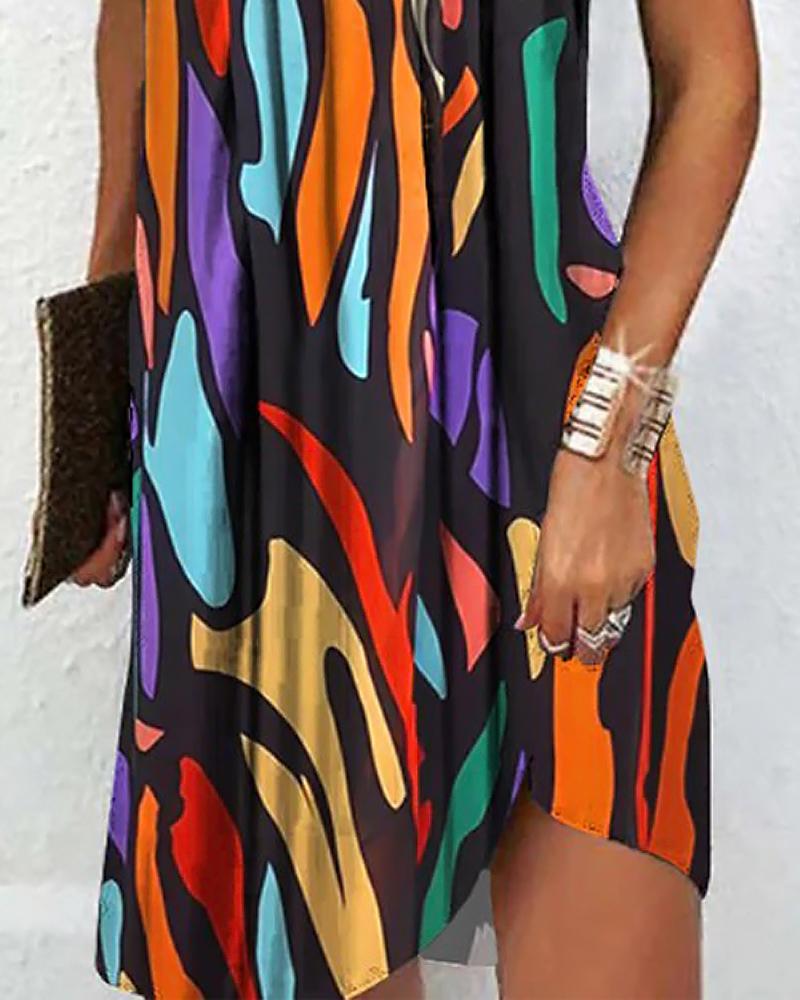 Multicolor Abstract Print Notch Neck Casual Dress