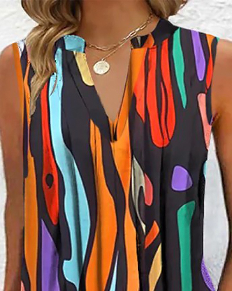 Multicolor Abstract Print Notch Neck Casual Dress
