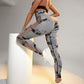 Tie Dye Print Ladder Cutout Sports Yoga Leggings