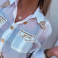 Studded Pocket Design Buttoned Shirt