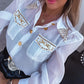 Studded Pocket Design Buttoned Shirt