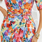 Floral Print Buckled Ruched Slit Dress
