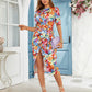 Floral Print Buckled Ruched Slit Dress