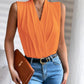 Ruched V Neck Sleeveless Wrap Top