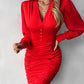 Contrast Mesh Puff Sleeve Ruched Bodycon Dress