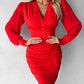 Contrast Mesh Puff Sleeve Ruched Bodycon Dress