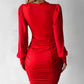 Contrast Mesh Puff Sleeve Ruched Bodycon Dress