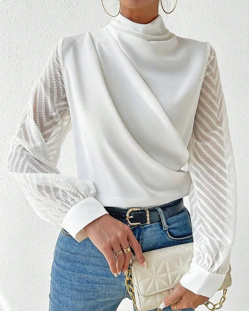 Chevron Pattern Contrast Lace Ruched Top