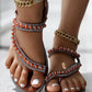 Rhinestone Beaded Toe Ring Summer Wedge Sandals