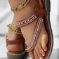 Rhinestone Beaded Toe Ring Summer Wedge Sandals
