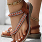 Rhinestone Beaded Toe Ring Summer Wedge Sandals