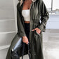 Hooded Drawstring Zipper Design Longline Coat