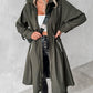 Hooded Drawstring Zipper Design Longline Coat