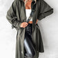 Hooded Drawstring Zipper Design Longline Coat