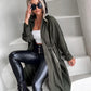 Hooded Drawstring Zipper Design Longline Coat