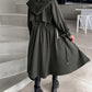 Hooded Drawstring Zipper Design Longline Coat