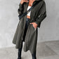Hooded Drawstring Zipper Design Longline Coat