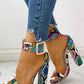 Snakeskin Print Ankle Buckled Chunky Heels