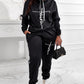 Plus Size Letter Print Long Sleeve Hoodie & Pants Set