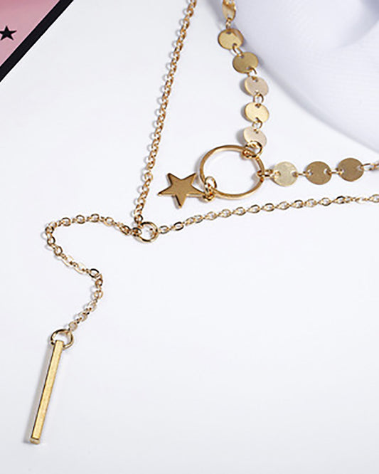 2PCS Disc Pattern Star Tassel Pendant Necklace