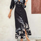 Plants Print Buttoned Plunge Dress