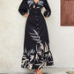 Plants Print Buttoned Plunge Dress