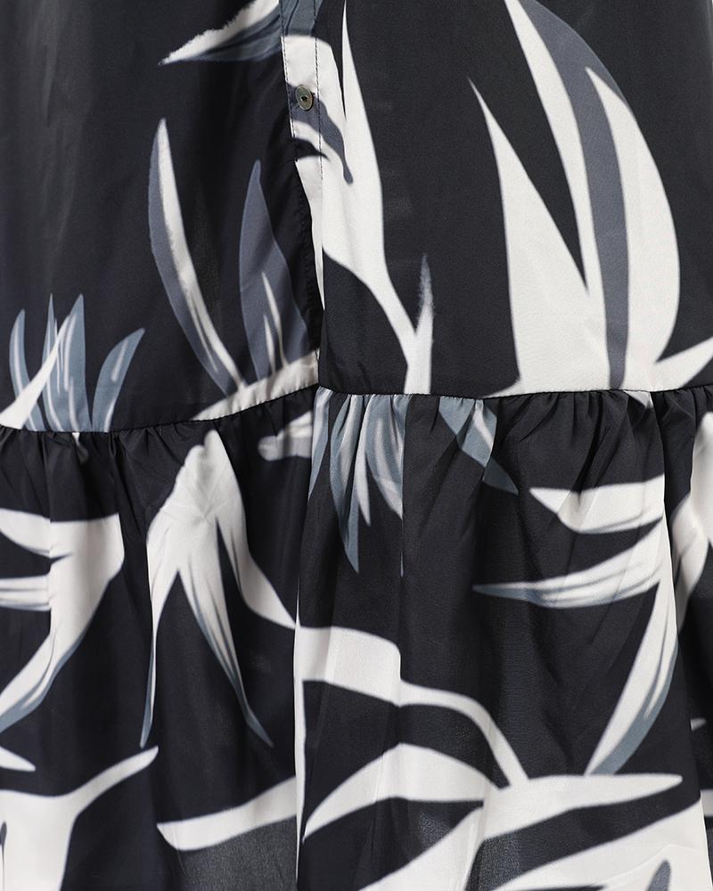 Plants Print Buttoned Plunge Dress