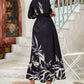 Plants Print Buttoned Plunge Dress
