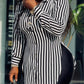 Striped Turn Down Collar Buttoned Slit Casual Shirt