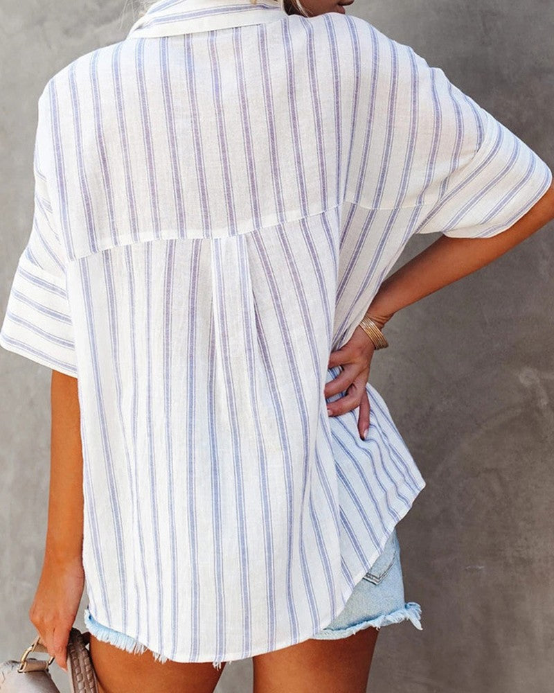 Striped Button Front Pocket Design Shirt