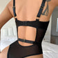 Grommet Eyelet Lace up Backless Sheer Mesh Teddy