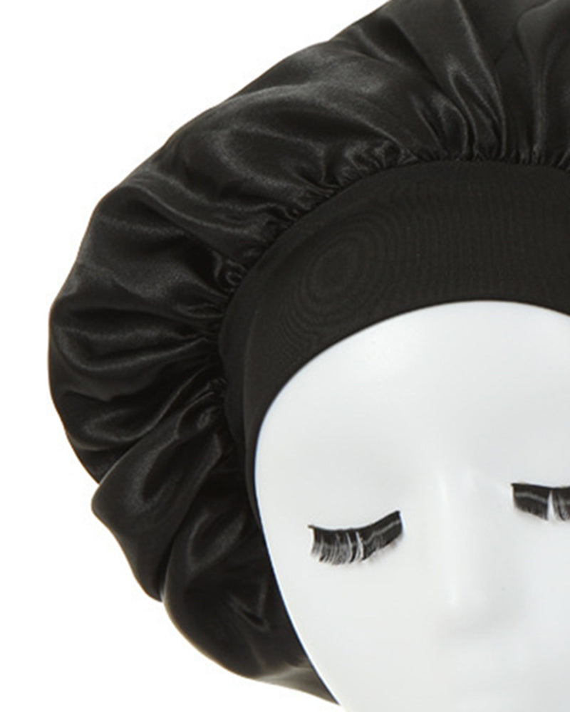 1pc Night Sleep Cap Wide Band Satin Bonnet For Curly Hair Care