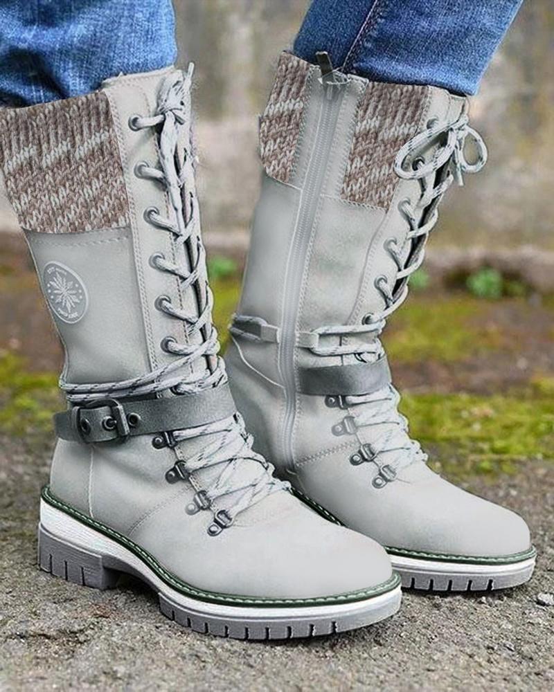 Eyelet Lace up Buckled Martin Boots