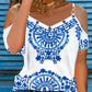 Tribal Print Chain Decor Cold Shoulder Top
