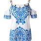 Tribal Print Chain Decor Cold Shoulder Top