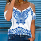 Tribal Print Chain Decor Cold Shoulder Top