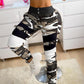 Buttoned Camouflage Print Buckle Cargo Pants