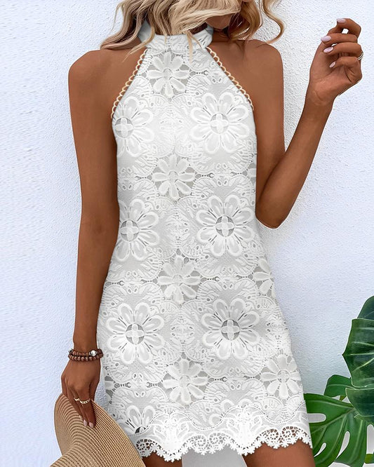 Hollow Out Floral Pattern Casual Dress