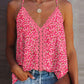 Pink Ditsy Floral Print Hollow Out Lace Trim Halter Top