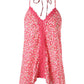 Pink Ditsy Floral Print Hollow Out Lace Trim Halter Top