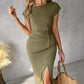 Twisted Ruched Slit Casual Dress