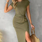 Twisted Ruched Slit Casual Dress
