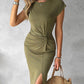 Twisted Ruched Slit Casual Dress