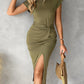 Twisted Ruched Slit Casual Dress