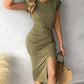 Twisted Ruched Slit Casual Dress
