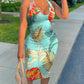 Tropical Print Notch Neck Sleeveless Midi Dress
