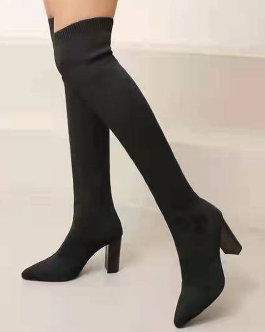 Point Toe Over The Knee Knit Boots