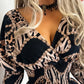Chain Leopard Print Shirred V Neck Casual Dress