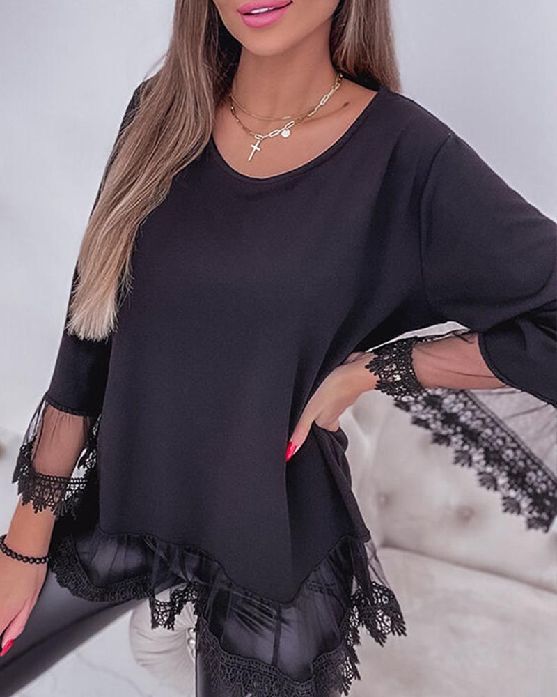 Lace Patch Long Sleeve Top