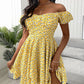 Ditsy Floral Print Off Shoulder Ruffle Hem Dress